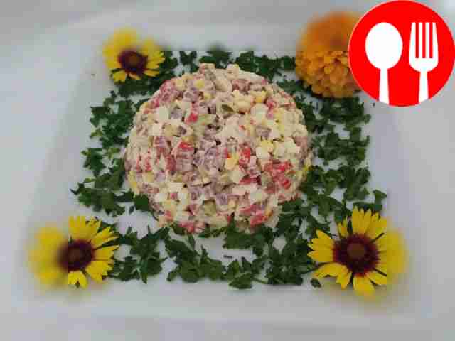 Classic crab salad with ham