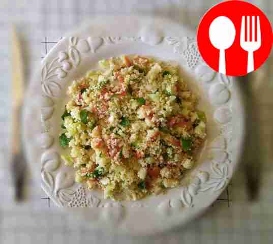 Tabbouleh with couscous and peaches