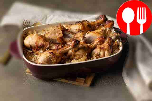 Rice in the oven with chicken drumsticks