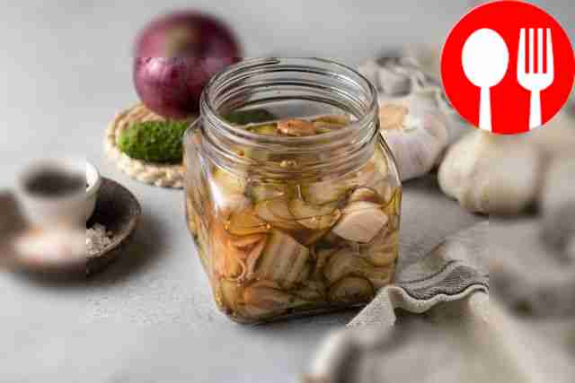 Pickled onions with cucumber for sandwiches and salads
