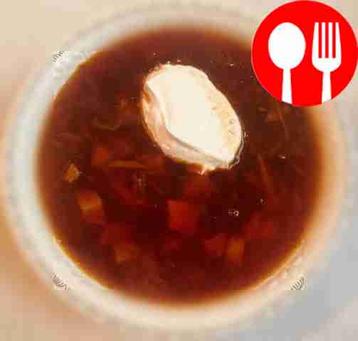 Red borscht with beets and pork