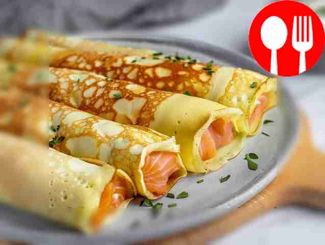 Tender pancakes with salmon