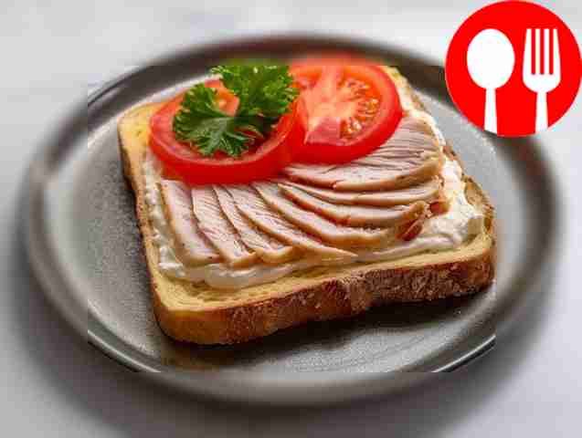 Bright sandwiches with smoked chicken and tomatoes