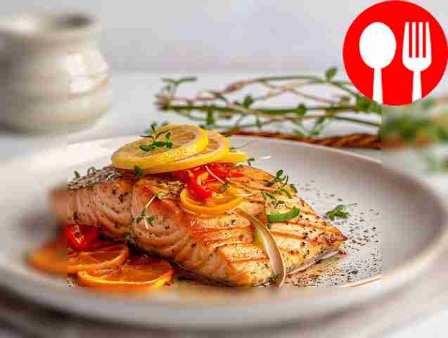 Baked salmon in the oven with orange-lemon sauce