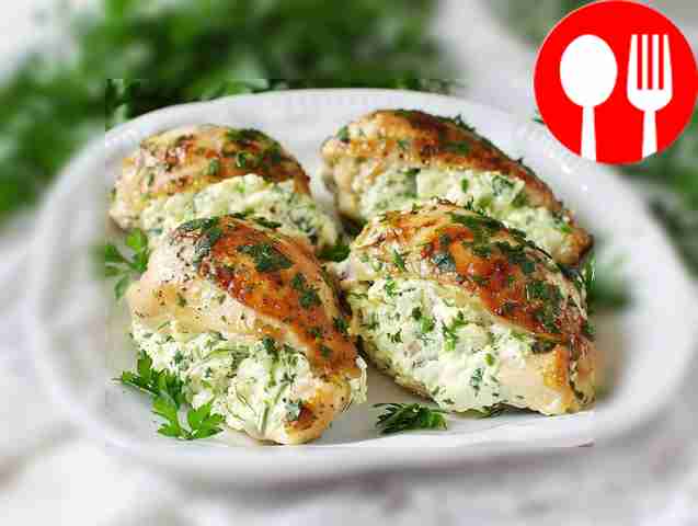 Stuffed chicken breasts with curd and garlic filling