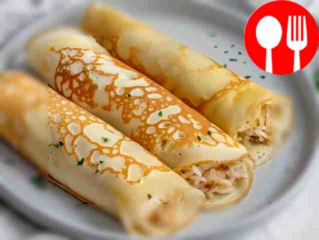 Pancakes stuffed with champignons and rice