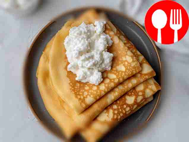 Fluffy pancakes with cream