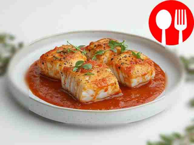 Tender hake in tomato sauce