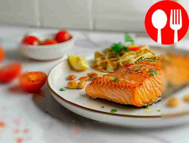 Необычный стейк из семги, обжаренный в вафельнице Unusual salmon steak fried in a waffle iron