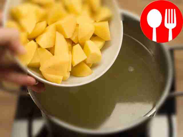 Place the potatoes in the strained broth and...