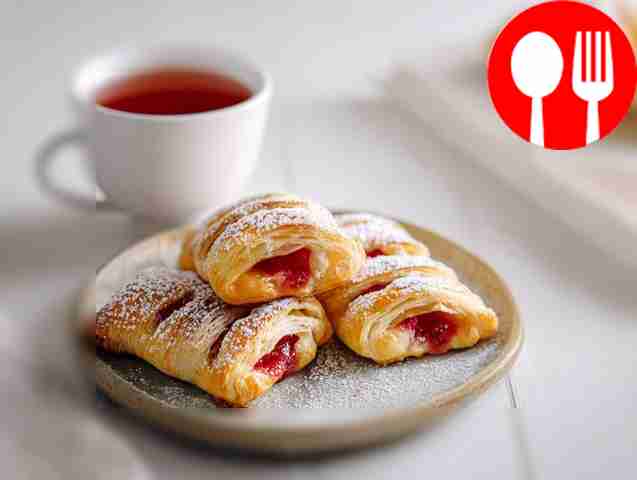 Crispy puff pastries with raspberry jam