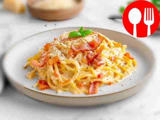 Спагетти с беконом и яичным соусом по-итальянски