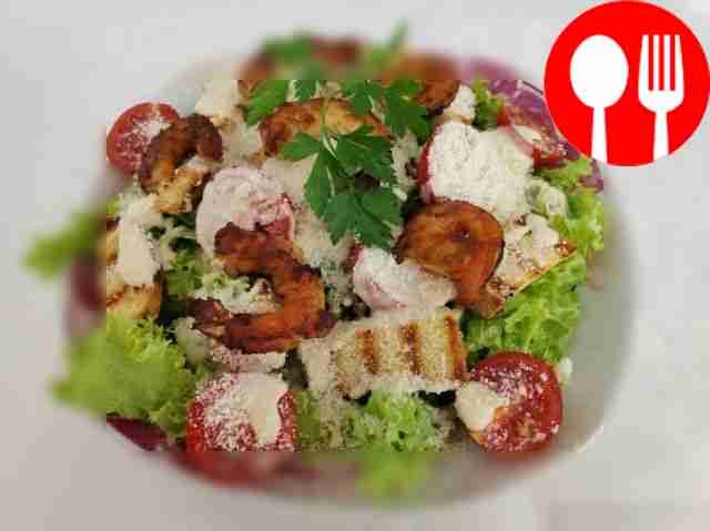 Tender Caesar with shrimps