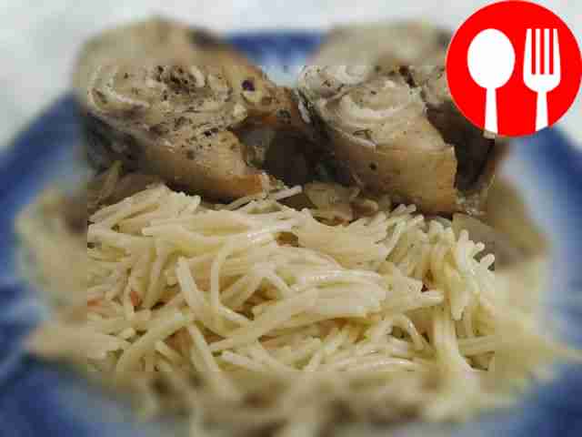 Soft mackerel stewed in a pressure cooker