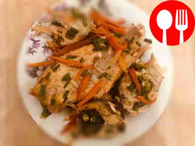 Mackerel with sea bass and vegetables in the oven