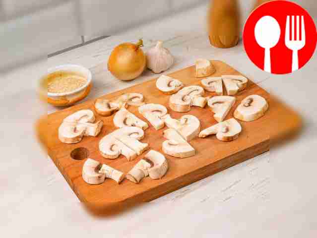 Cut the champignons into slices 3-4 mm thick.