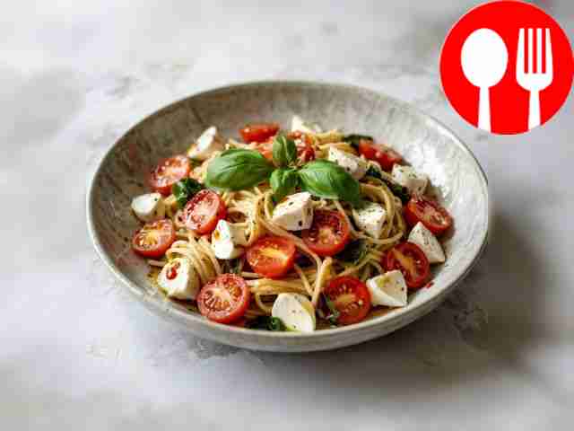 Сытный макаронный салат капрезе