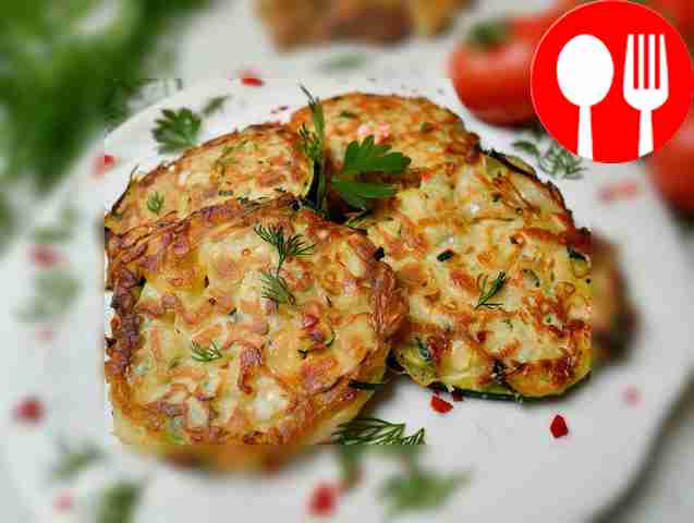 Zucchini pancakes with crab sticks