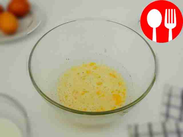 Combine eggs, milk, spices and shake well.