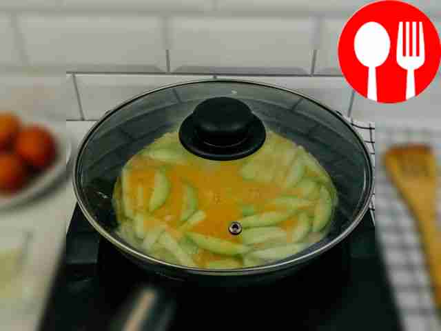 Pour the egg mixture over the zucchini, cover...