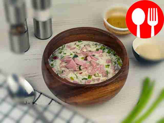 Окрошка на воде и майонезе с вареной колбасой