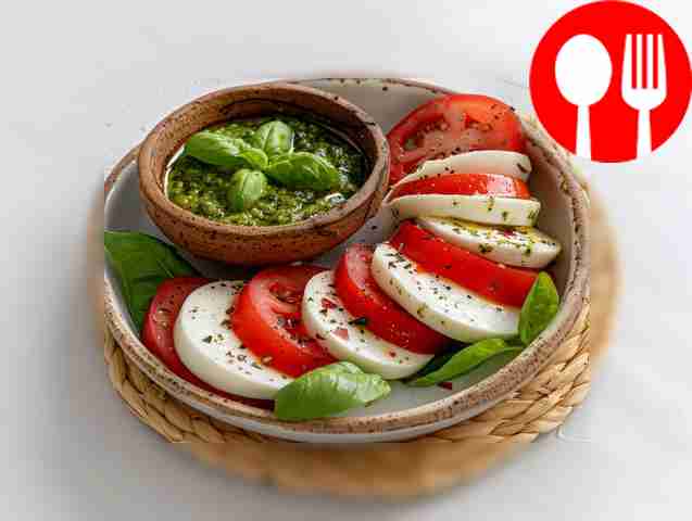 Классический салат капрезе с соусом песто Classic caprese salad with pesto sauce