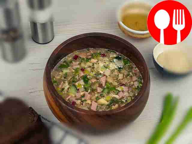 Окрошка на квасе с ветчиной