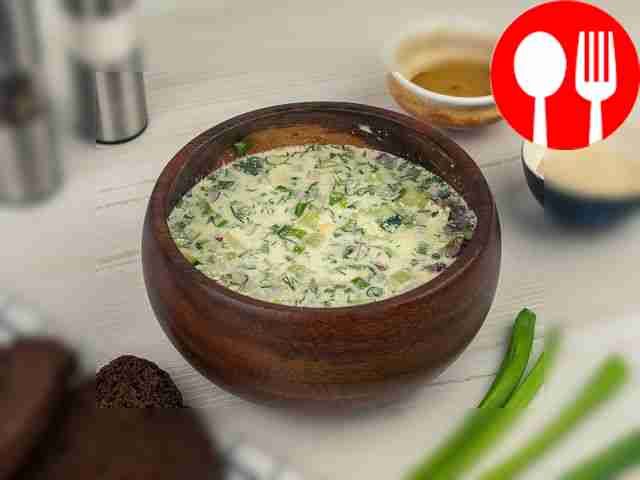 Окрошка на воде и майонезе с говядиной