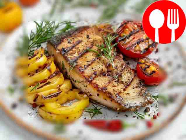 Grilled sturgeon steak
