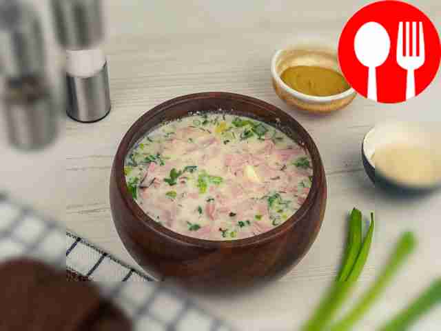 Окрошка на кефире с вареной колбасой