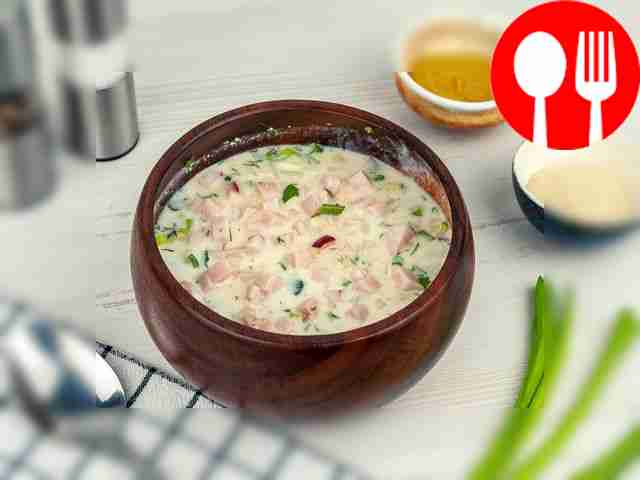 Окрошка на кефире с ветчиной