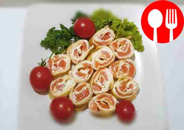 Tender milk pancakes with salmon