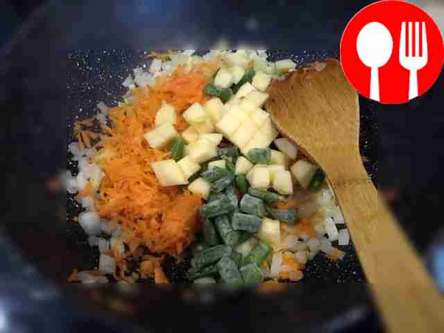 Lightly fry the onion in vegetable oil. Add...