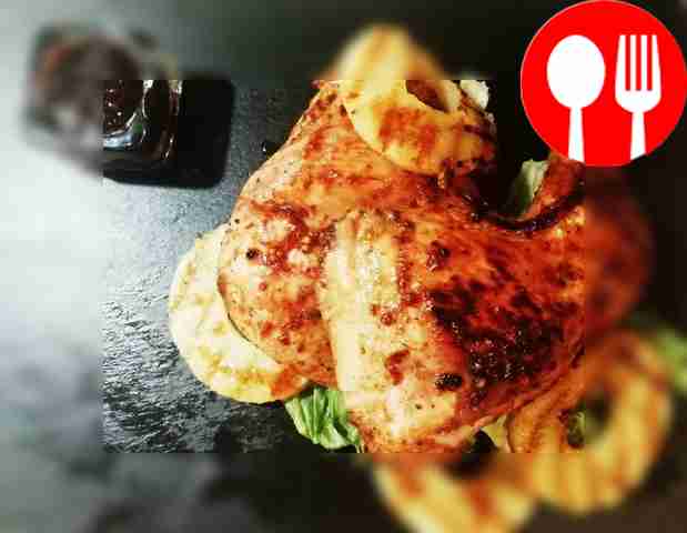 Baked chicken legs with pineapples