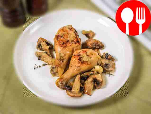 Запеченные куриные голени с шампиньонами