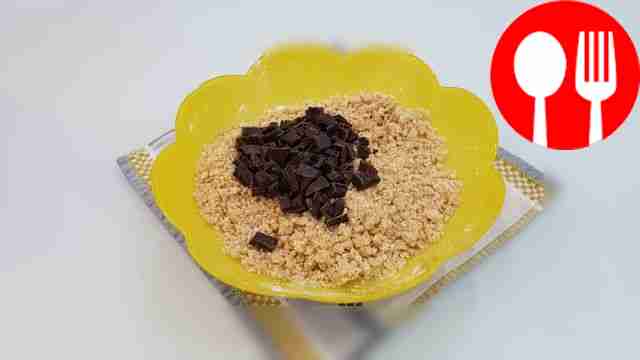 Break the chocolate bar into small pieces and...