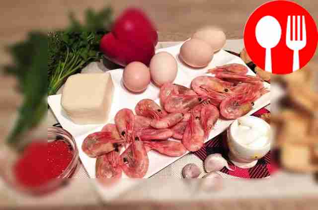 Boil the eggs first. Thaw the shrimp, pour...