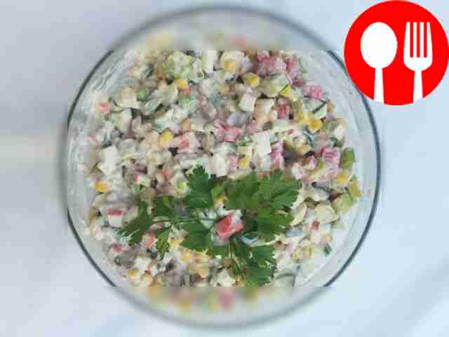 Hearty salad with crab sticks