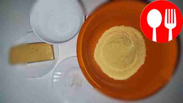 Place cornmeal in a large container. Take 150g...