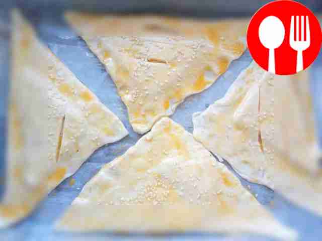 Cut the cheese into triangular slices. Take a...