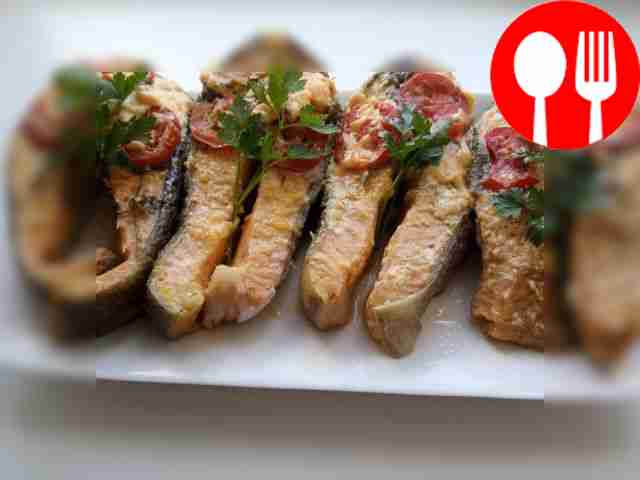 Flavored cheese and salmon steak