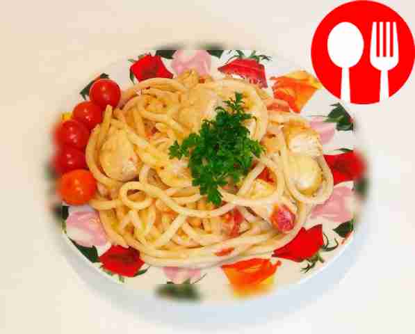 Ароматное спагетти с моцареллой