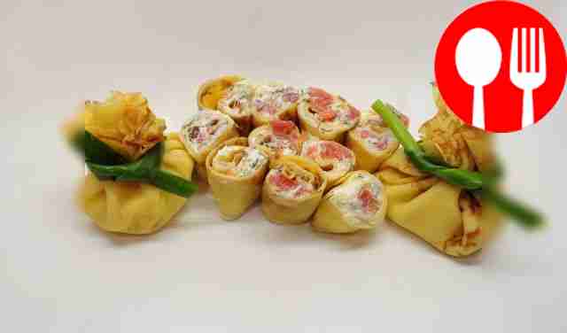 Блинчики с красной рыбой и сливочным творожным сыром