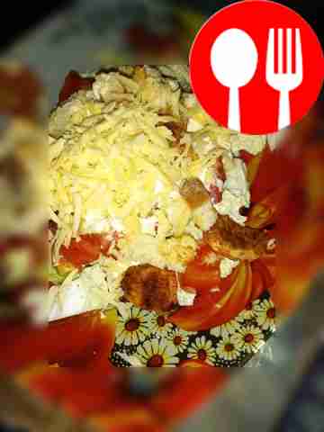 Caesar salad with pork