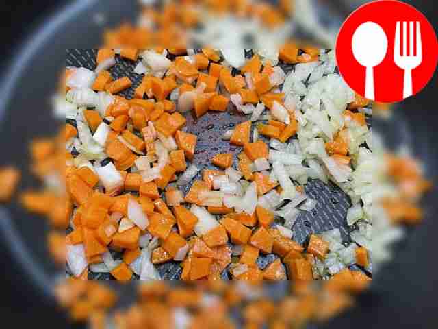 Peel and cut the onions and carrots, fry in...