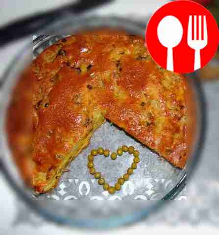 Заливной пирог с цветной капустой и горошком