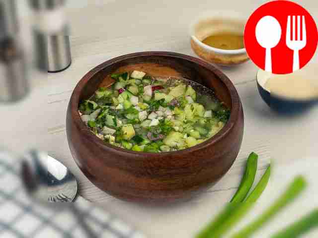 Окрошка на уксусе и воде с говядиной