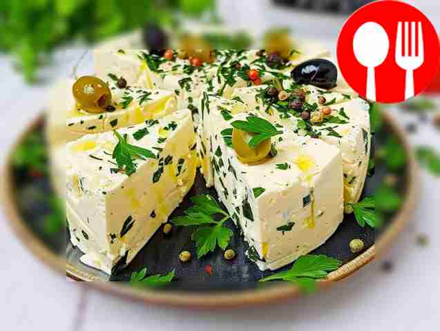 Домашний сыр с зеленью и маслинами