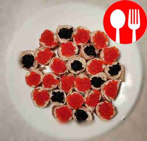 Pancake rolls with caviar