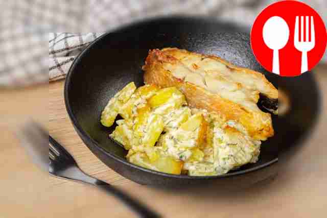 Окунь с картофелем и майонезом в духовке